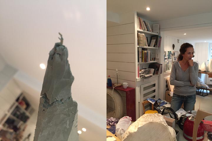 Chloe Desrousseaux, Atelier matiere, Entendre MATIERE parler, transparence albatre, cire rouge, ecorce bouleau, sculpture ecorce, sculpture